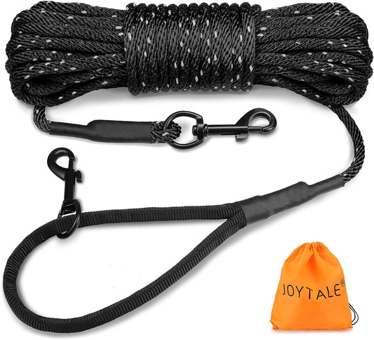 Long Dog Training Leash, 30 FT Tie Out Rope Check Cord with Padded Handle, Reflective Recall Lead for Puppy and Small Dogs, Black