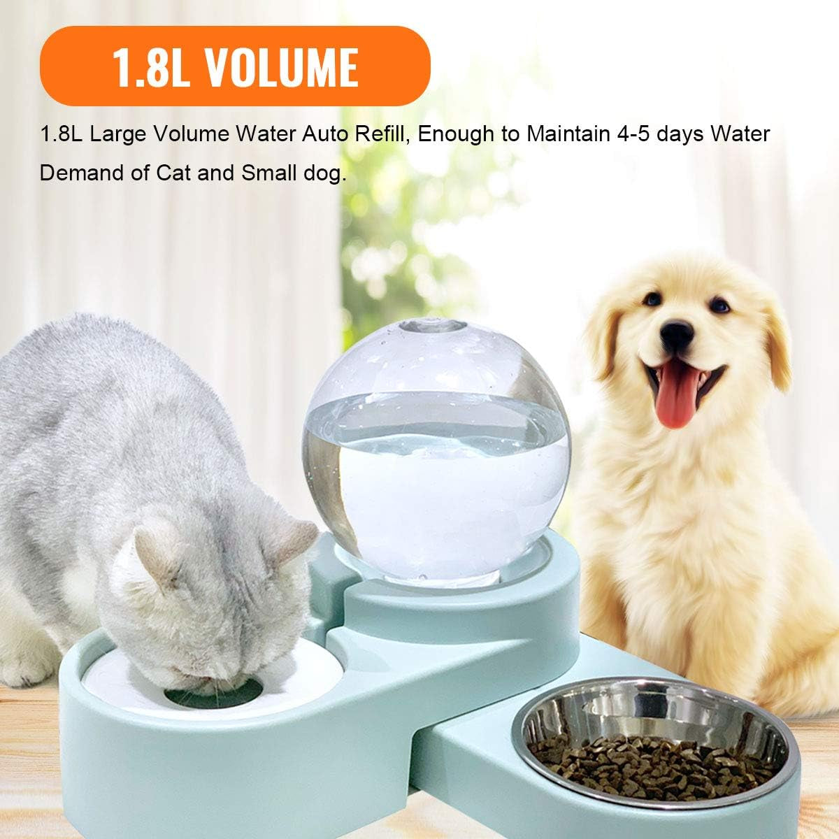 2 in 1 Cat Water Dispenser,Cat Food Bowl,Dog Feeder, Automatic Cat Water Feeder,Pet Food and Water Dispenser Set (Ocean Blue)