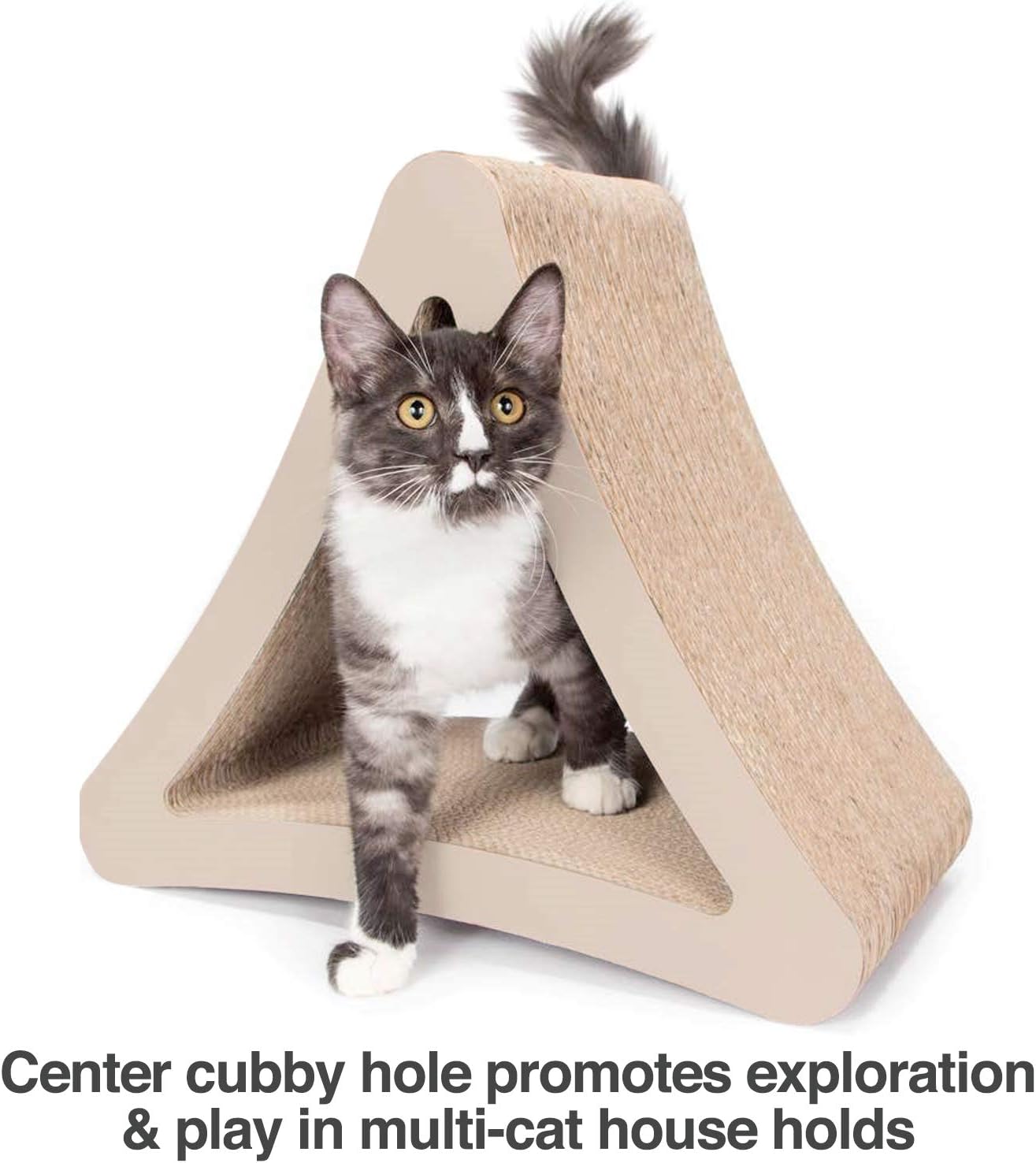 3-Sided Vertical Scratch Play & Perch Cat Scratching Post, 18" X 10.5" X 15.9", Multiple Angle Cat Scratching Pad; 6 Usable Sides, 100% Recyclable Cardboard Lounge