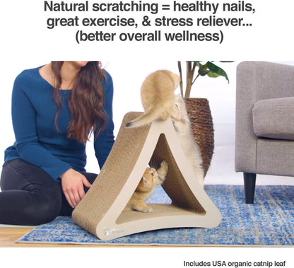 3-Sided Vertical Scratch Play & Perch Cat Scratching Post, 18" X 10.5" X 15.9", Multiple Angle Cat Scratching Pad; 6 Usable Sides, 100% Recyclable Cardboard Lounge
