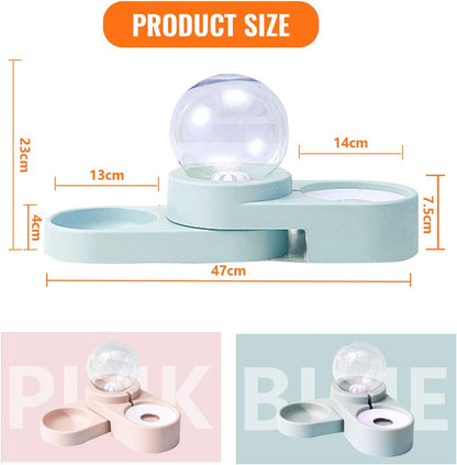 2 in 1 Cat Water Dispenser,Cat Food Bowl,Dog Feeder, Automatic Cat Water Feeder,Pet Food and Water Dispenser Set (Ocean Blue)